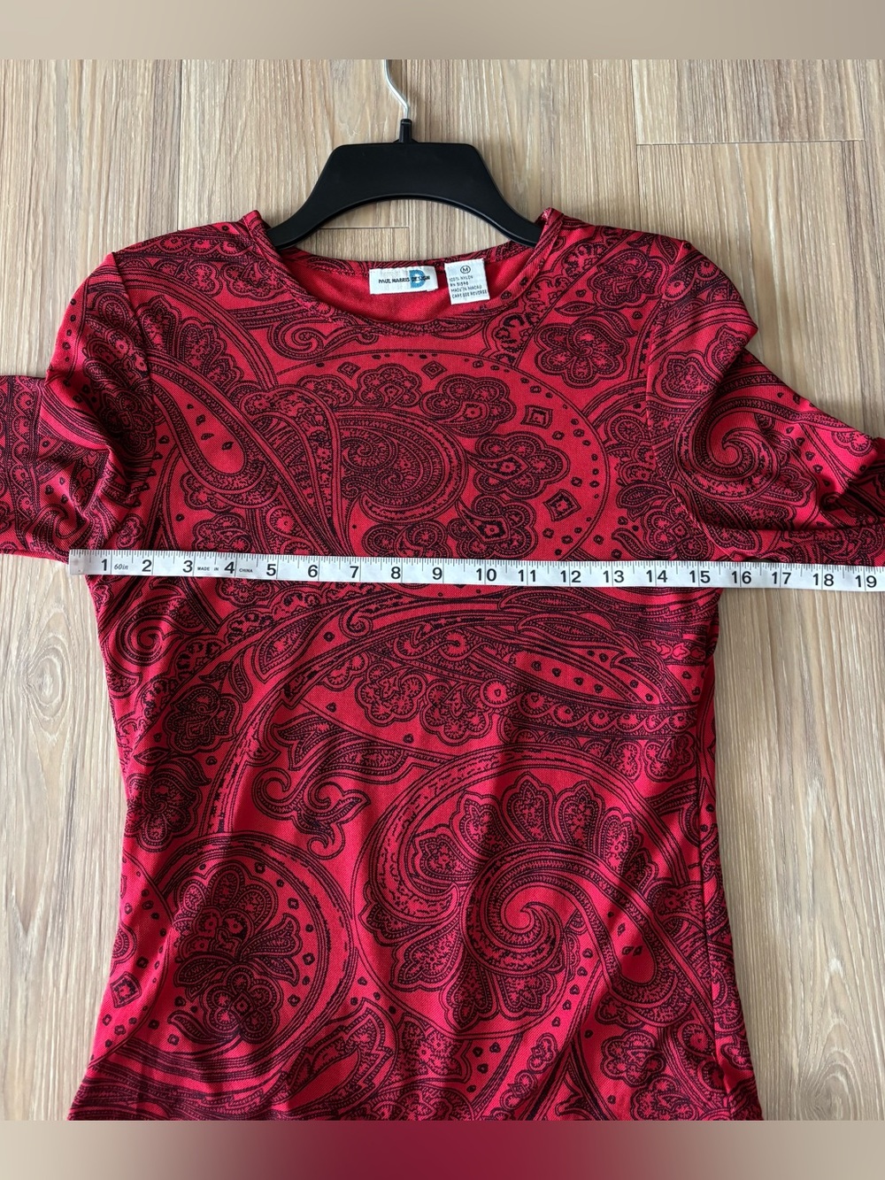 VTG Paul Harris Design Top Red Black Paisley Mesh Long Sleeve Women M Gothic 90s - Picture 6 of 9